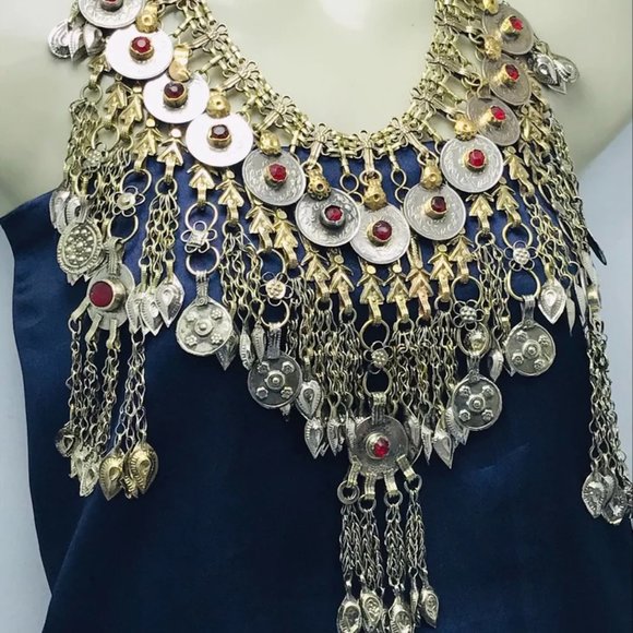 Vintage Afghan Necklace Embellished with Fish Motifs, Oversized Chokers - Picture 9 of 10